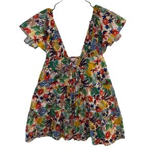 Olivaceous Women's Size S Floral Babydoll Tiered Dress Flutter Sleeves Tie Front